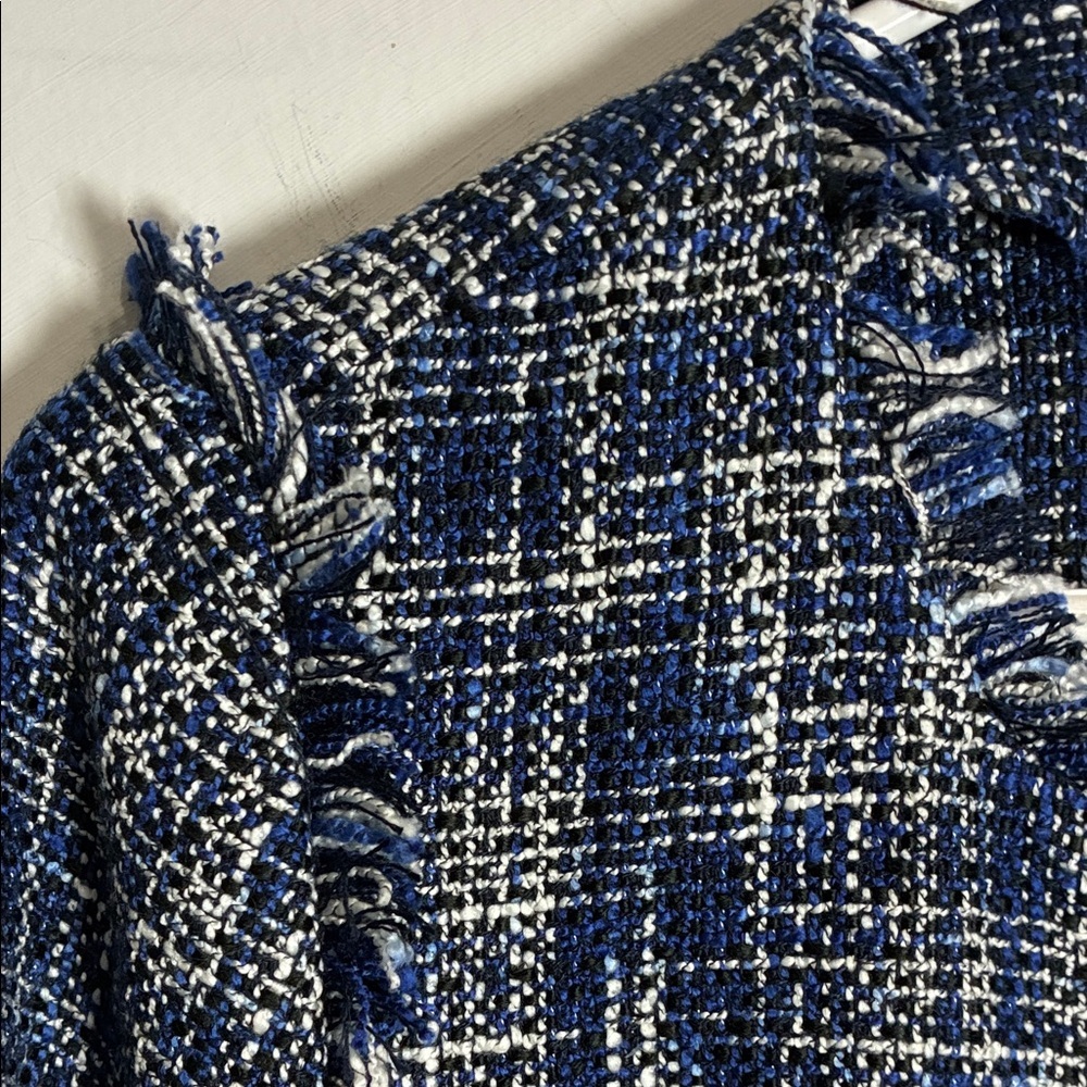 Halogen Blue White Tweed Jacket Chanel Style Blazer Size S - Picture 12 of 12